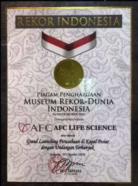 Piagam MURI Grand Launching AFC Life Science di Indonesia